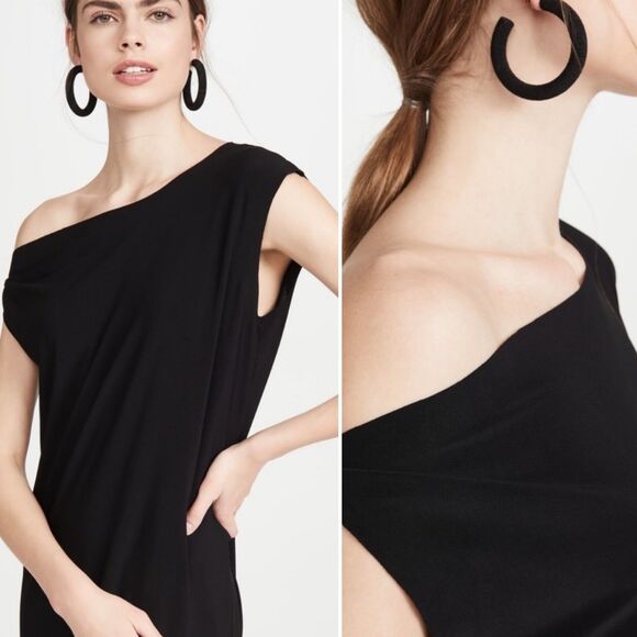 NEW Norma Kamali Drop One Shoulder Shift Midi Dress in Midnight Blue size small - Picture 3 of 10